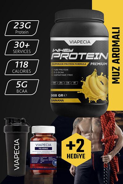 Viapecia Whey Protein Banana Flavored High Protein 908 Gr Premium
