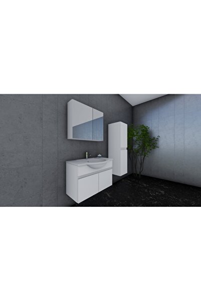 OVA MOBİLYA OVA'DAN 80+35 cm Beyaz MDF Seramik Lavabolu Asma Banyo Dolabı Takımı
