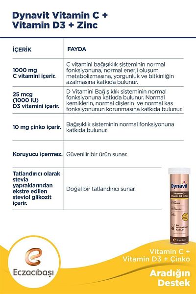 Dynavit Vitamin C + Vitamin D3 + Zinc Tablet
