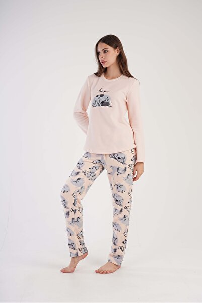 VİENETTA Vienetta AW24 3040470303 - Kadın Uzun Kol Polar Pijama / Pembe