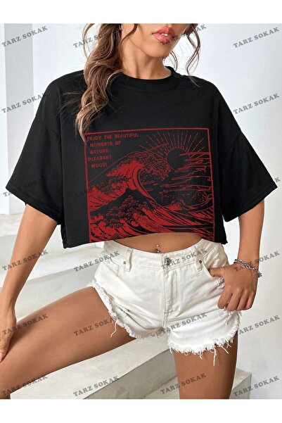 Tarzsokak Crop CKOD-232913 Στρογγυλή λαιμόκοψη Κοντό μανίκι με γράμματα