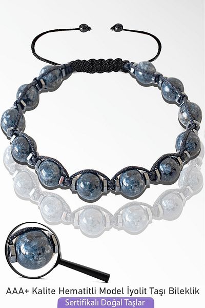 Tesbih Atölyesi Certified Macrame Iolite Stone Bracelet - Adjusted - Water Sapphire
