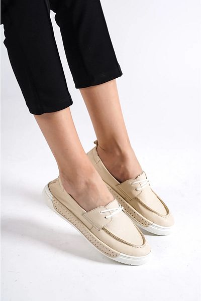 Deripabuc Genuine Leather Beige Women's Leather Casual Shoes Dp72-28104