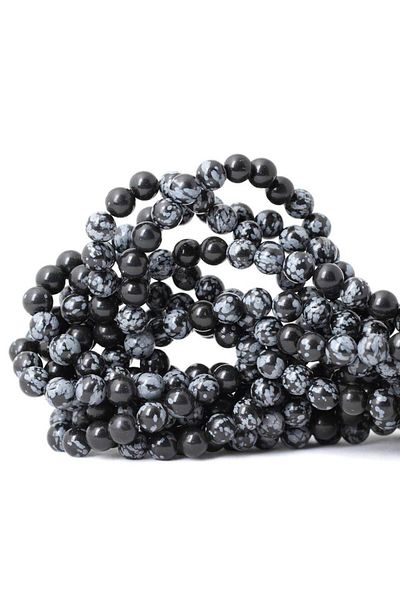 platin hediyelik 8 mm Snowy Obsidian, 8mm Spotted Obsidian Natural Stone String (1 piece)