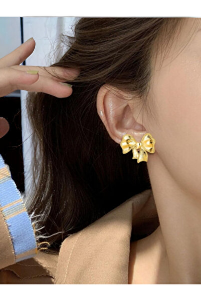 zeynep Z&D Accessory 316L Gold Steel Non-Tarnish Bow Earrings