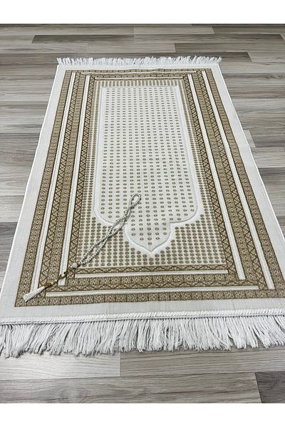 AYHANHOME Velvet Glitter Woven Dowry Gift Prayer Rug Set with Prayer Beads