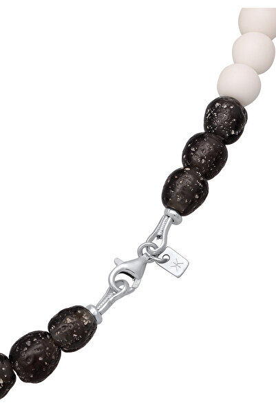 KUZZOI Halskette Recycelte Glas Schwarz Weis Perlen Boncuk 925 Gümüş