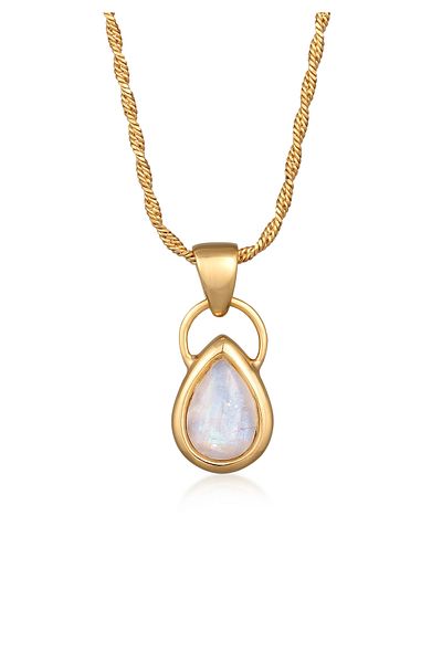 ELLI Halskette Damen Anhänger Tropfen Classic mit Mondstein in 925 Sterling Silber vergoldet