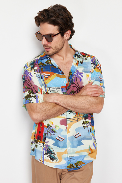 Trendyol Collection ColorfulOversize Viscose ing - rövid ujjú, nyomott Tmnss24go00056