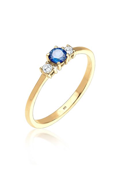 ELLI Ring Damen Verlobung Klassisch mit synthetischem Saphir und Zirkonia Kristallen in 925 Sterling Silber