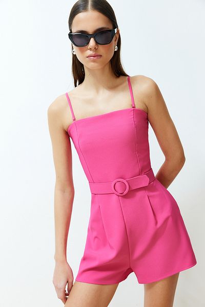 Trendyol Collection Salopetă mini țesută cu centură fucsia TWOSS24TU00040
