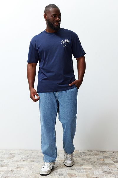 Trendyol Collection Navy Blue Oversize Printed Cotton T-Shirt - Tmnss23Ts00133