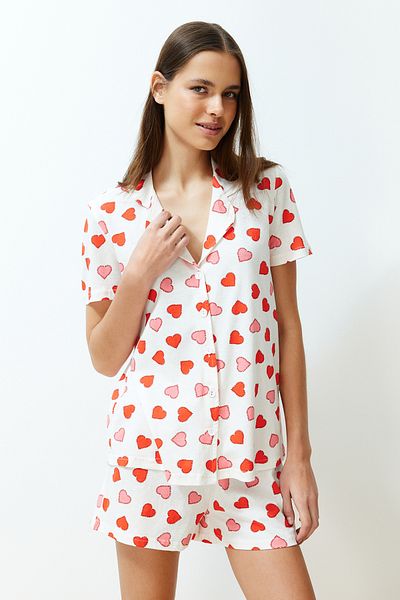 Trendyol Collection Barevné srdce bavlněné šortky Pyžamo Set - THMSS24PT00152