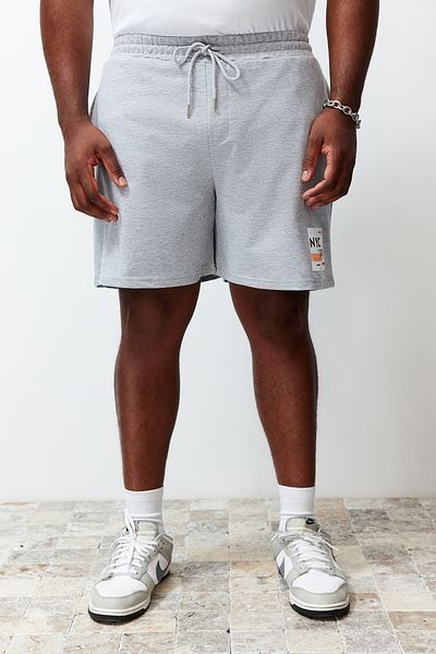 Trendyol Collection Gray City Print - Rubber Waist Lace Up Large Size Shorts TMNSS23SR00044