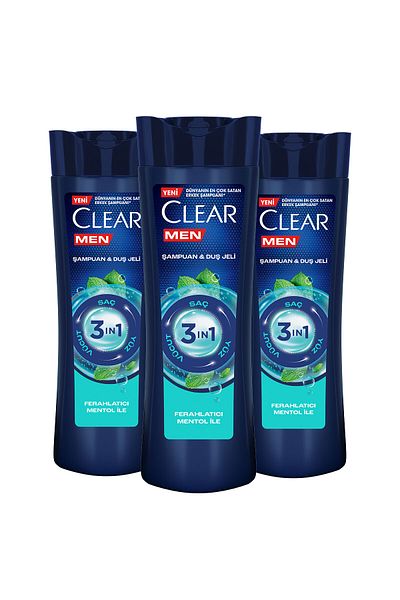 Clear Men 3 In 1 Shampoo and Shower - Refreshing Menthol, 350 ml for Hair Face Body