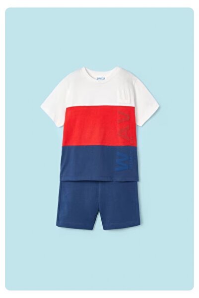 MAYORAL boy's embossed printed better cotton combed shorts set