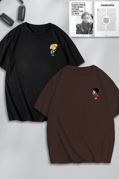 macklin Unisex Cedric and Chen Printed Lover Couple Combination Design Oversize Tshirt Σετ 2 τεμαχίων