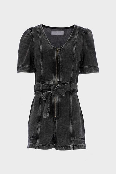 CROSS JEANS Anthracite Short Sleeve Zippered Short Jean Shorts Jumpsuit C 4535-046