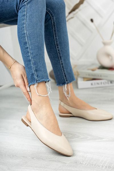 Deripabuc Genuine Leather Beige Women's Leather Ballerinas Dp58-4034