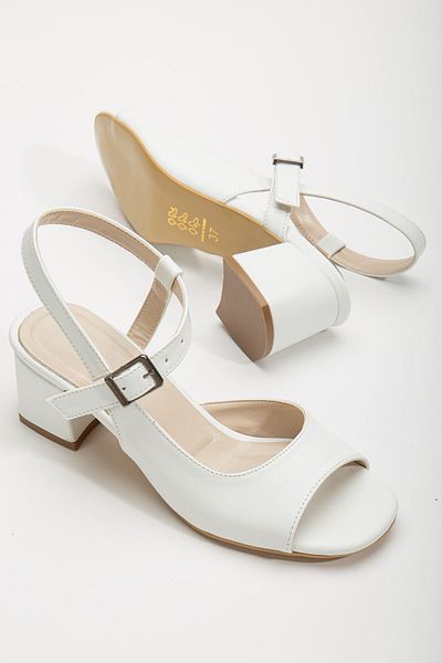 Hayalimdeki Ayakkabı Leather Heeled White Skin Blunt Toe Women's Shoes