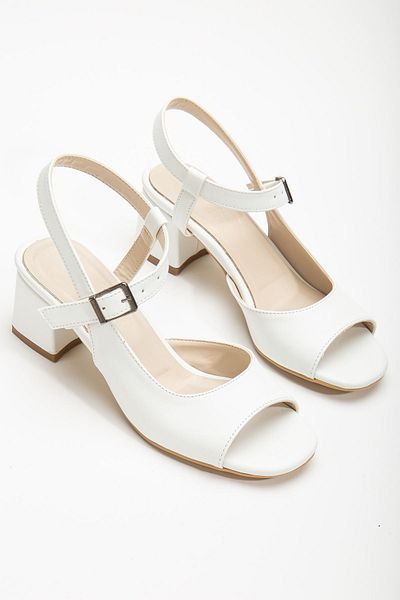 Hayalimdeki Ayakkabı Leather Heeled White Skin Blunt Toe Women's Shoes