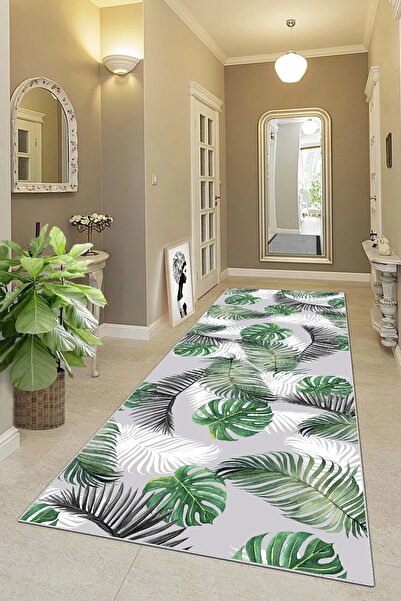 on the clouds Tropikal Yaprak Desenli Dijital Baskılı Kaymaz Taban Modern Sal...