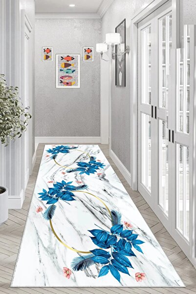 Pelangi Mermer Desenli Yaprak Desenli Dijital Baskı Yıkanabilir Kaymaz Taban Salon Halı ve Yolluk