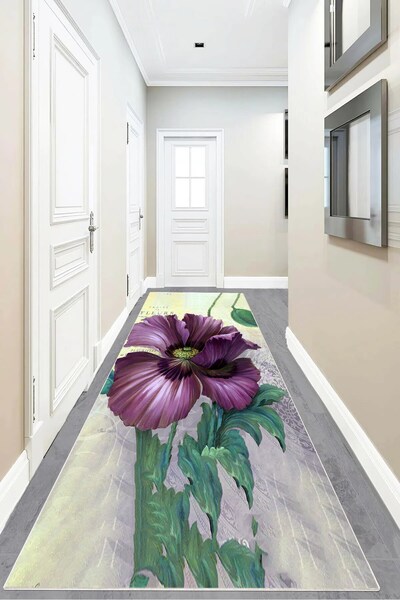 on the clouds Çiçek Desenli Dijital Baskı Yıkanabilir Kaymaz Taban Etnik Kili...