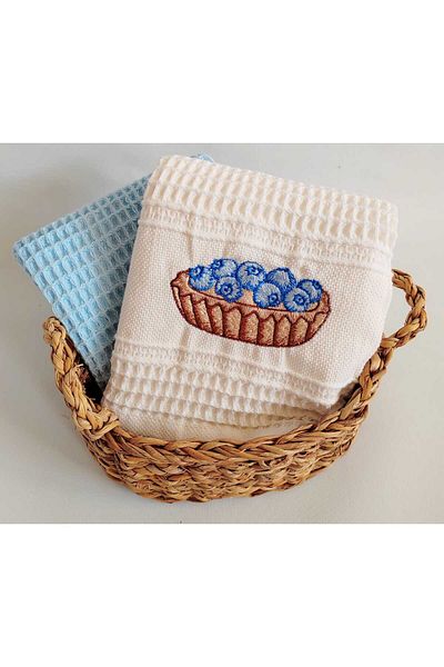 BULTEKS 45x65 100% памук лук синьо жълто бяло кухненска кърпа от 2 части