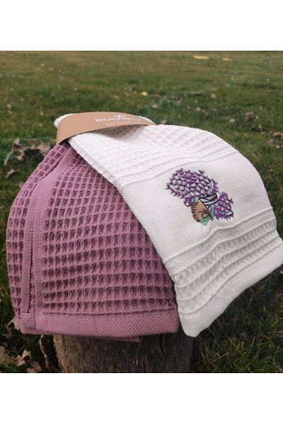 BULTEKS 45x65 100% bumbac bougainvillea violet alb pachet de 2 prosop de bucătărie