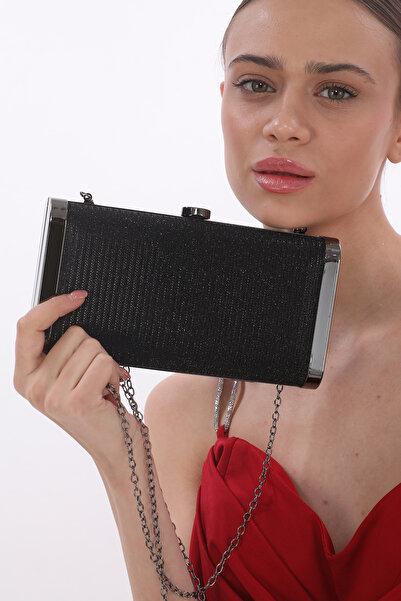 womenacs Geantă elegantă de seară, culoare neagră, cu carcasă metalică, tip c...