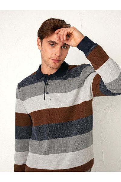 LC Waikiki Φούτερ με ριγέ γιακά πόλο LCWAIKIKI Classic Comfortable Fit