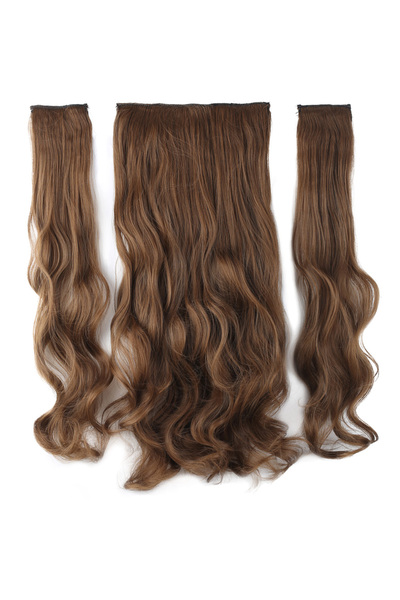 Mina Peruk Fiber Sentetik Dalgalı Yarım Ay + 2 Yan Çıt Çıt - Kumral