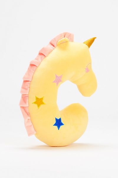 Ecrou YEllow Unicorn EmbroidErEd GlittEr Fun NEck Back Pillow - 31x27x9 cm