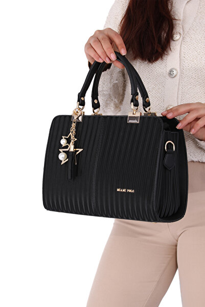 Miami Polo حقيبة يد نسائية من MİAMİ POLO 1188 ARDIÇ، حقيبة كروس مع 3 خطوط سوداء