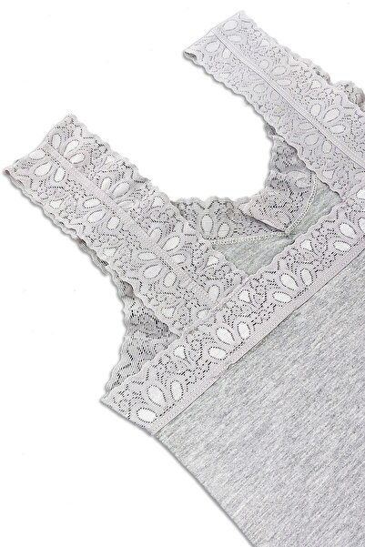 Sensu Women's Collar and Strap Lace Cotton Undershirt Gri̇melanj