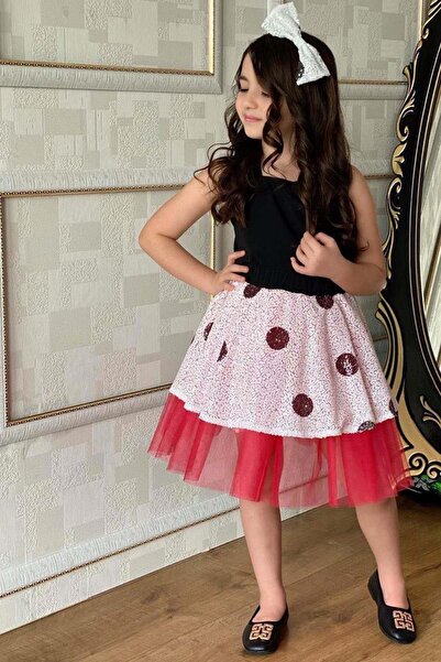 Riccotarz Girl's Polka Dot and Sequin Detailed Tulle White Skirt Set