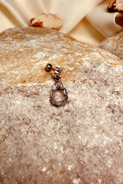 MOONİ ACCESSORİES Çelik Taşlı Halka Model Gümüş Silver Renk Sallantılı Pierci...