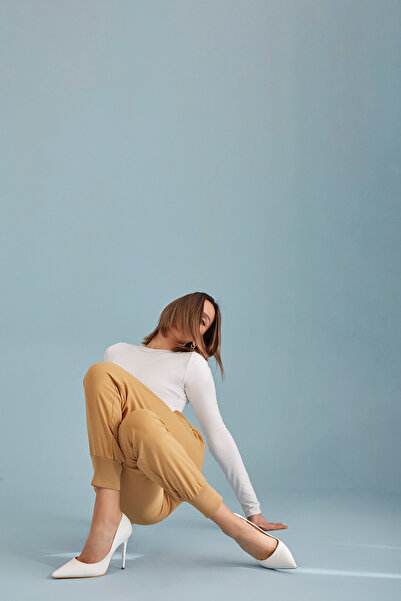 AYAKKABI PRENSİ Nadja White Matte 10 cm Women's Stiletto, High Heels