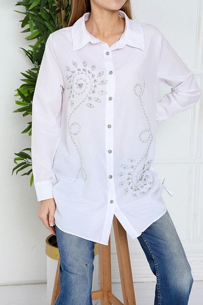 JESSE STORY WOMEN'S WHITE SHIRT Rhinestone Design SHIRT