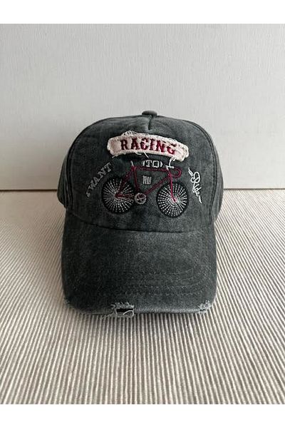 CosmoOutlet Racing Bicycle Embroidered Washed Vintage Model Adjustable Back Unisex Green Hat