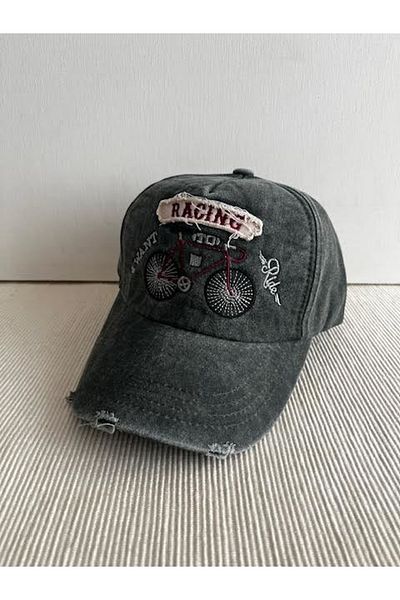 CosmoOutlet Racing Bicycle Embroidered Washed Vintage Model Adjustable Back Unisex Green Hat