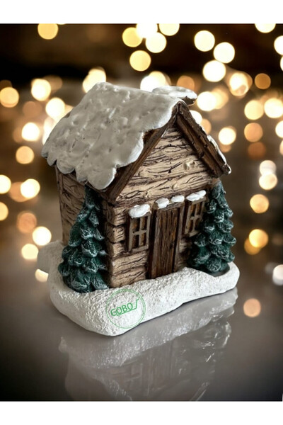 Gobo Sütlü Kahve Renkli Kar Efektli Ev Şeklindeki Yılbaşı Temalı El Boyaması ...