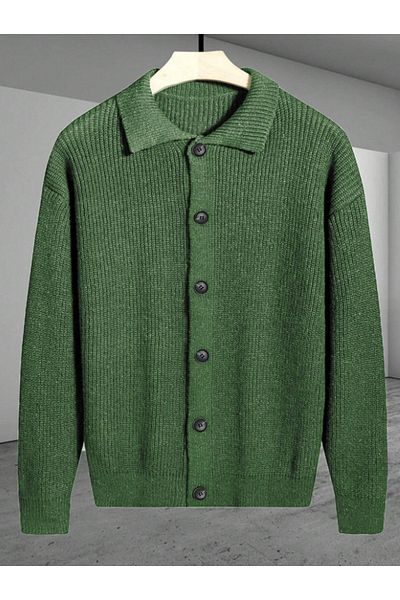 COOL TARZ Men's Khaki Button Detailed Shirt Collar Regular Fit Knitwear Cardigan