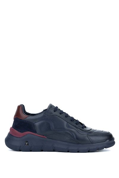 Tamer Tanca Navy Blue Genuine Leather Men's Sneakers - Sports Shoes
