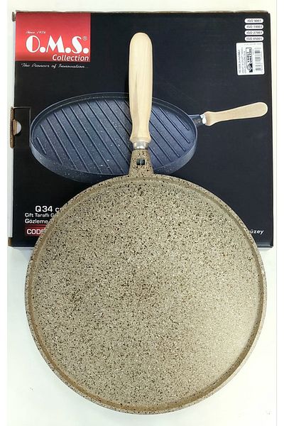 OMS Granite 34cm Double Sided Cast Grill Pancake Pan -Kumbeji