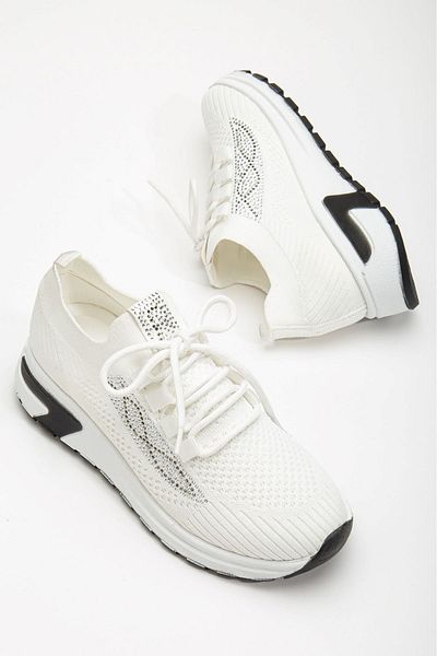 Lal Shoes & Bags Tricotaje Bean Stone Pantofi sport damă -alb
