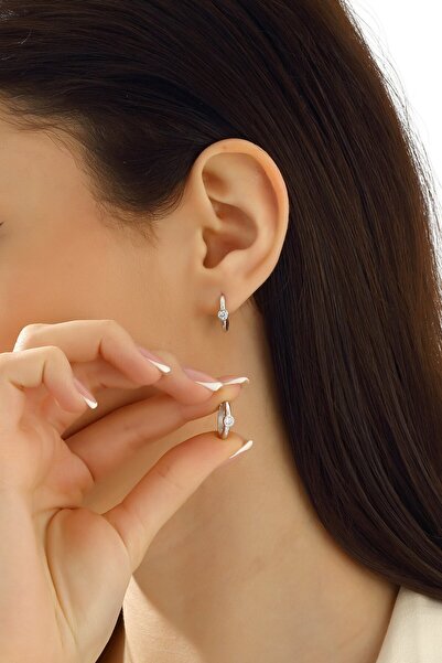 MySilvers Tek Taş Gümüş Halka Küpe