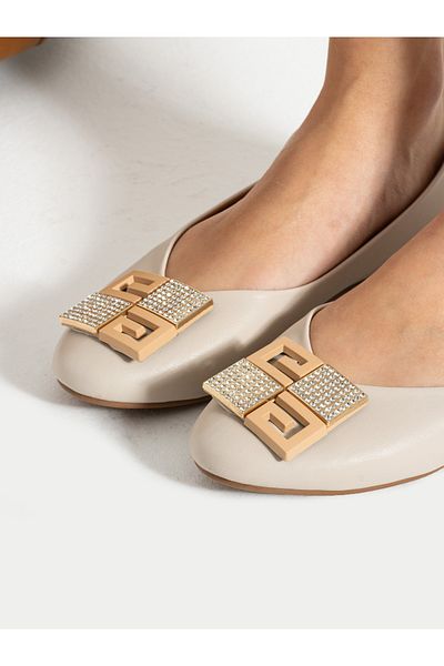 Alemdar Shoes Balerini de damă REX Cream Stone Cataramă