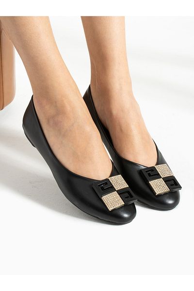 Alemdar Shoes Γυναικείες μπαλαρίνες REX Μαύρη Πέτρα Πόρπη Λεπτομέρεια